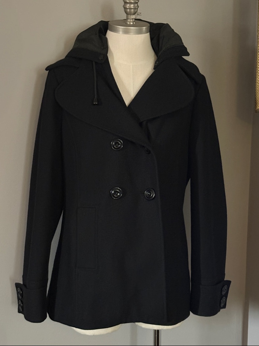 New York & Company Size 12 Black Wool Peacoat With Hood